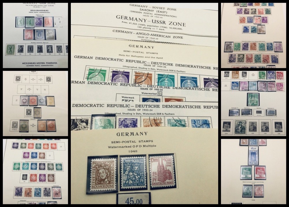 Germany Lot – 127 Stamps 1946-56 on Cut Album Pages – DDR, USSR, British US Zone