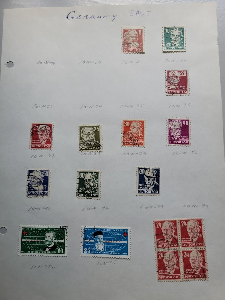 East German Stamps. Germany. 16 Used. 1948. The Numbers Under Them Are SCOTT #’s