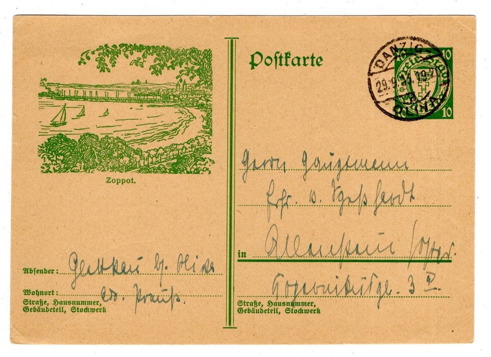 DANZIG GA P45 Cancelled Zoppot View (GA4754)