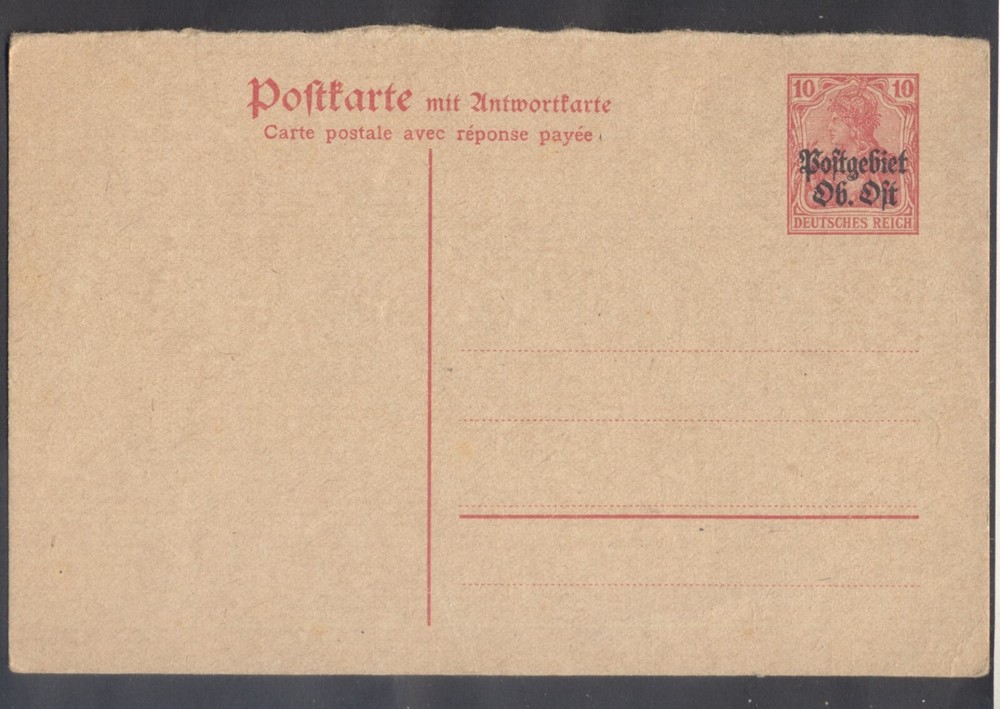 13114 Germany,WWI, Unused 10 Pf postcard as Nr:6 with overprint:“Postgebiet Ob.O