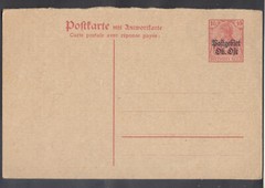 13114 Germany,WWI, Unused 10 Pf postcard as Nr:6 with overprint:“Postgebiet Ob.O