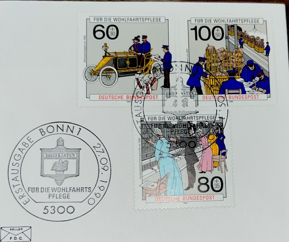 SEVEN GERMANY NUMBERED FDC #B694-96 POST OFFICE TELEPHONE LOOK 👀 1351