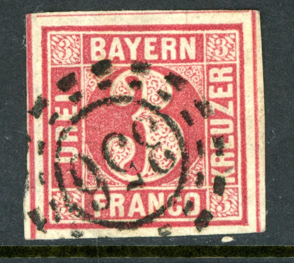 Germany States 1862 Bavaria 3 Kreuzer Carmine Scott #10 VFU K782
