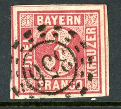 Germany States 1862 Bavaria 3 Kreuzer Carmine Scott #10 VFU K782