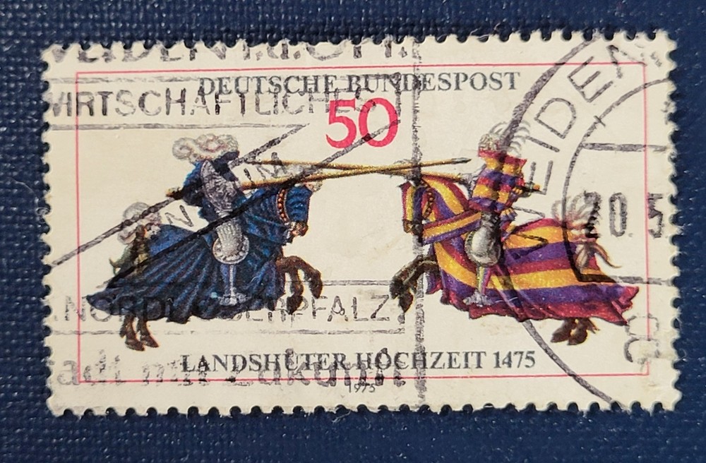 Vintage West Germany Stamp Landshut Wedding 1475, Knight Duel, Stamped Mi No. 844