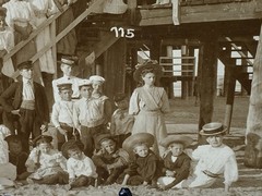 1903 Germany Pier/Beach scene Postcard RPPC to Berlin, Faces of the past.