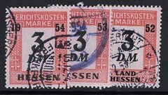 Germany 1952 – 1954 3 Mark Land Hessen Revenue Stamps Used – S25887