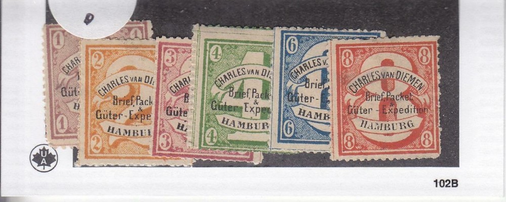 Germany: Hamburg Local Post, Michel #B1-B6, MH, Reprints, Hinge Remnant (39413)