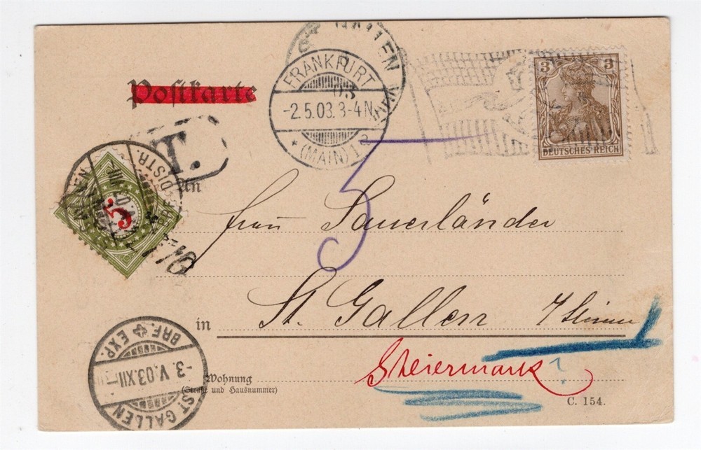 GERMANY 1903 ANTI ALCOHOL TEMPERANCE POSTCARD POSTAGE DUE TO SWITZERLAND