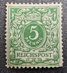 Stamp Germany Reich REICHSPOST 5 Pfennig 1889 Crown Mi. Nr. 46 [🇩🇪39061-13]
