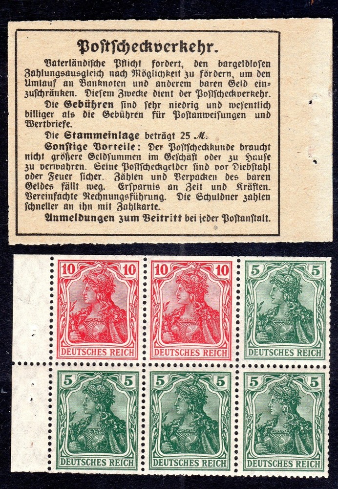 GERMANY 1906 FIRST BOOKLET PANE OF GERMANY Sc. 82g NH, SUPERB CONDITION