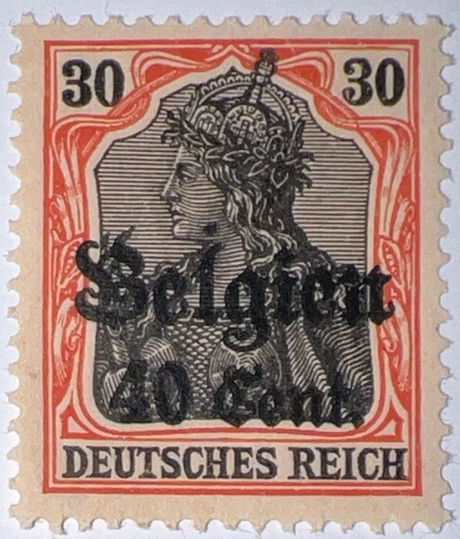 Travelstamps: Germany Offices in Belgium Stamps WWII, 30pf w/ 40c OP MOGH Wmk