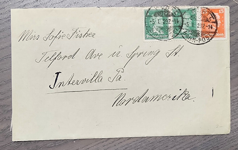 WW1 WWI Imperial German cover letter BAHNPOST Germany to America PA USA 1929