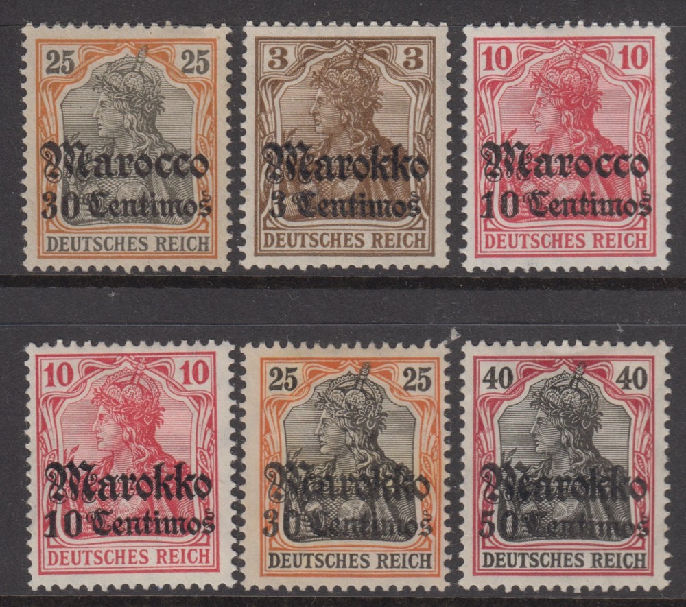 GERMAN PO IN MOROCCO 1905-11 SURCHARGE STAMPS MH