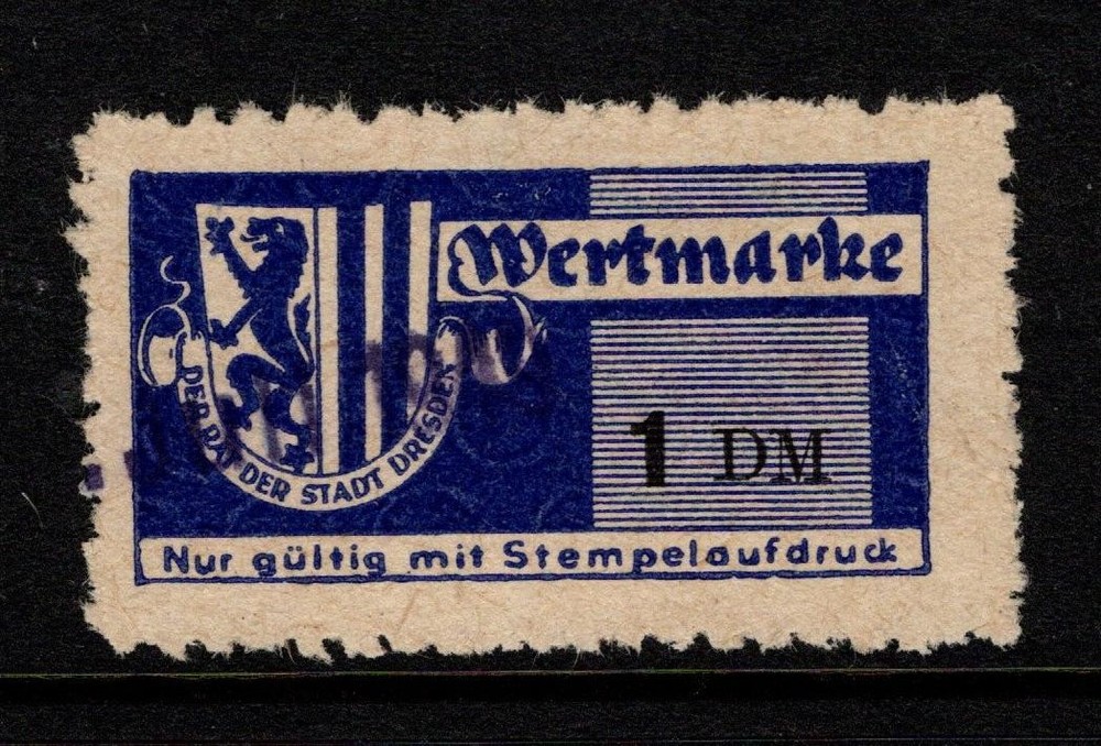 Germany 1950s Dresden 1 Dm Local Revenue Used – S56656