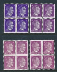 SALE Stamp Germany 1941 WWII 3rd Reich Hitler 6 PF Shades Blocks MNH