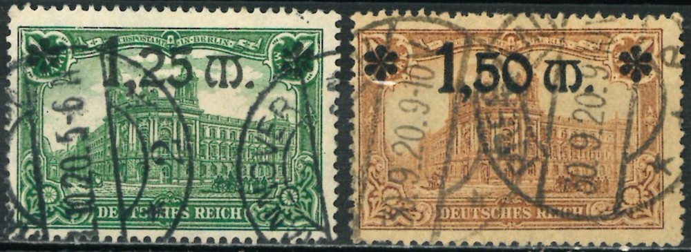 GERMANY GERMAN EMPIRE 1920 Stamps of 1905-1911 Overprinted and in New Colors