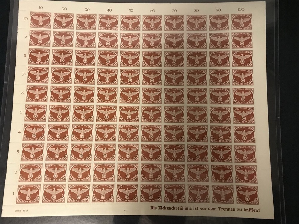Stamp Germany Feldpost Mi 2 Sheet 1942 WWII Fascism Military Field Post MNH