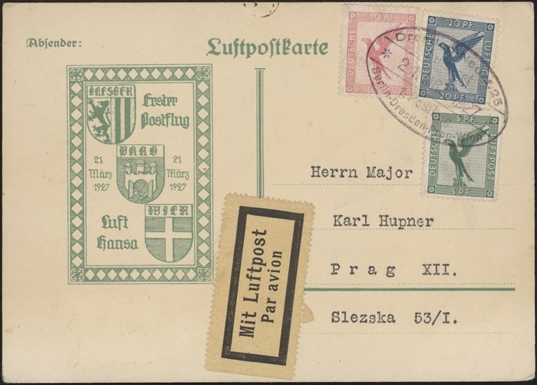 GERMANY, 1927. Lufthansa First Flight 378-80, Berlin – Prague