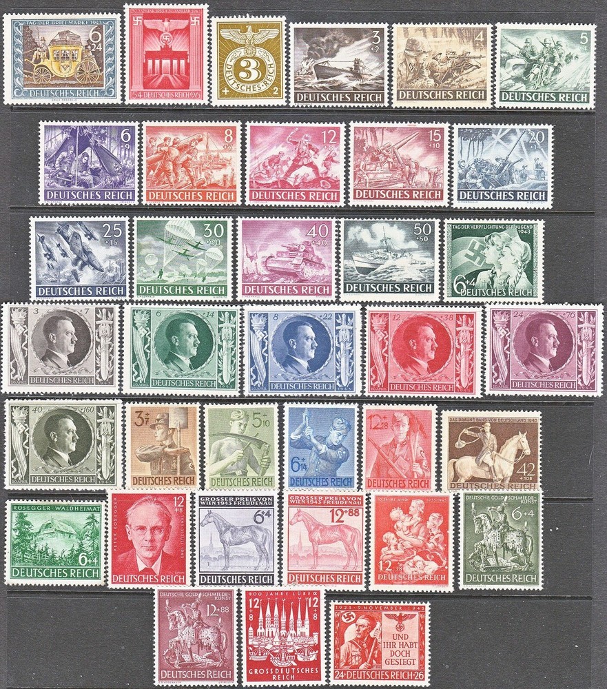 Stamp Germany Year 1943 Mi 828-63 Set WWII 3rd Reich Wehrmacht Stuka Hitler MNG