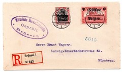 Belgium, 1917 German Occupation, R-Cover to Nuernberg, Mi. 23 I B b, RARE !!