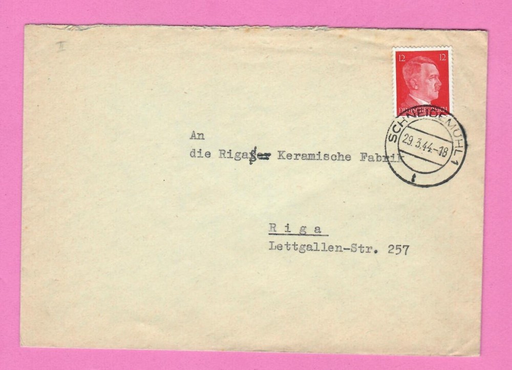 GERMANY in LATVIA 1944 cover with 12 Pf stamp, SCHNEIDEMUHL 1 USED 2268