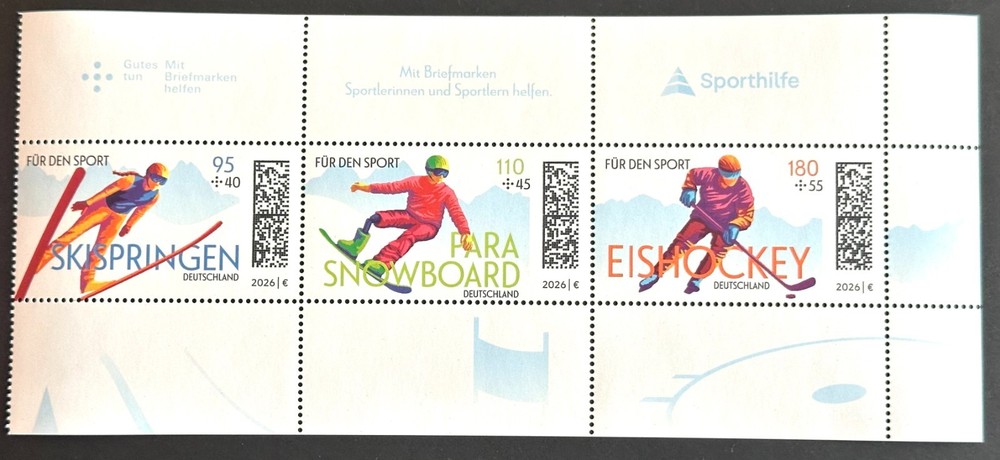 West Germany May 2026 Winter Sport-ZDR 95/110/180 from MH 134 MiNr. 3965-3967 SPORTS AID!