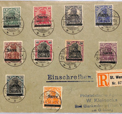 SAAR *Sarre* GERMANIA Overprints{10} Cover St Wendel Reg. Bad Blankenburg XM47