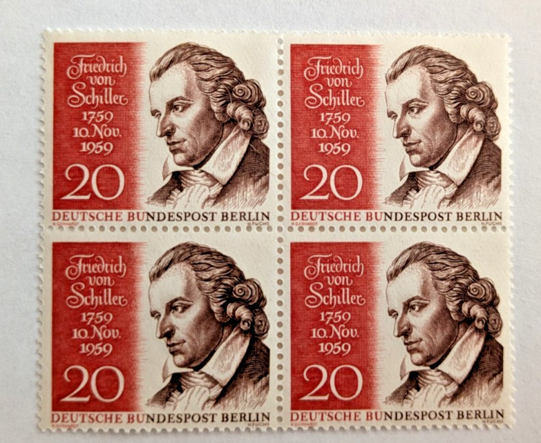 Germany Post Berlin 1959 block of 4 MNH Friedrich von Schiller 20 pf