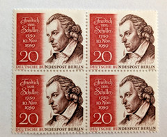 Germany Post Berlin 1959 block of 4 MNH Friedrich von Schiller 20 pf