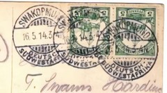 GERMAN SOUTH WEST AFRICA 1914 SWAKOPMUND TO USA on PICTURE CARD