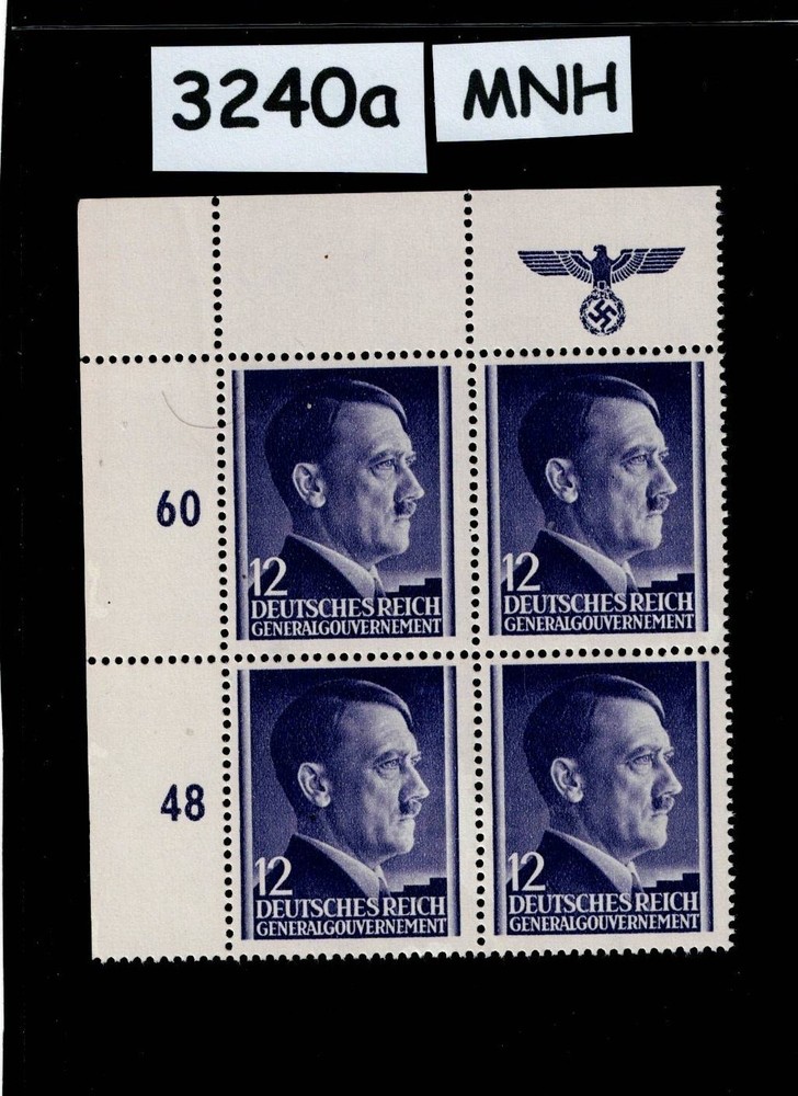 MNH stamp block Adolf Hitler Sc N80 12GR / 1941 WWII Occupied Poland #3240a