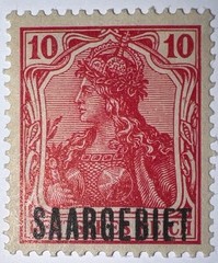 Travelstamps: Germany Saar Overprint Stamps – 10pf Mint MOGH Wmk