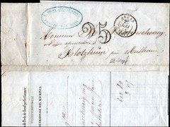 France Folded Letter ARRAS 1820s w/ Blue Merchant Oval Handstamp