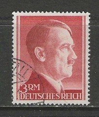 Germany 1944 3 Mark Hitler head issue perf. 14 used, $ 1000.00