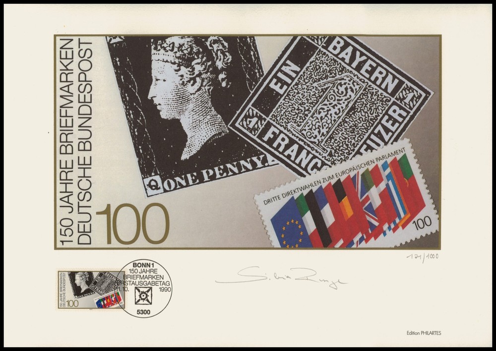 ART-EDITION 1990 GERMANY 1479 BAYERN EINSER / GB ONE PENNY BLACK – HAND-SIGNED!!