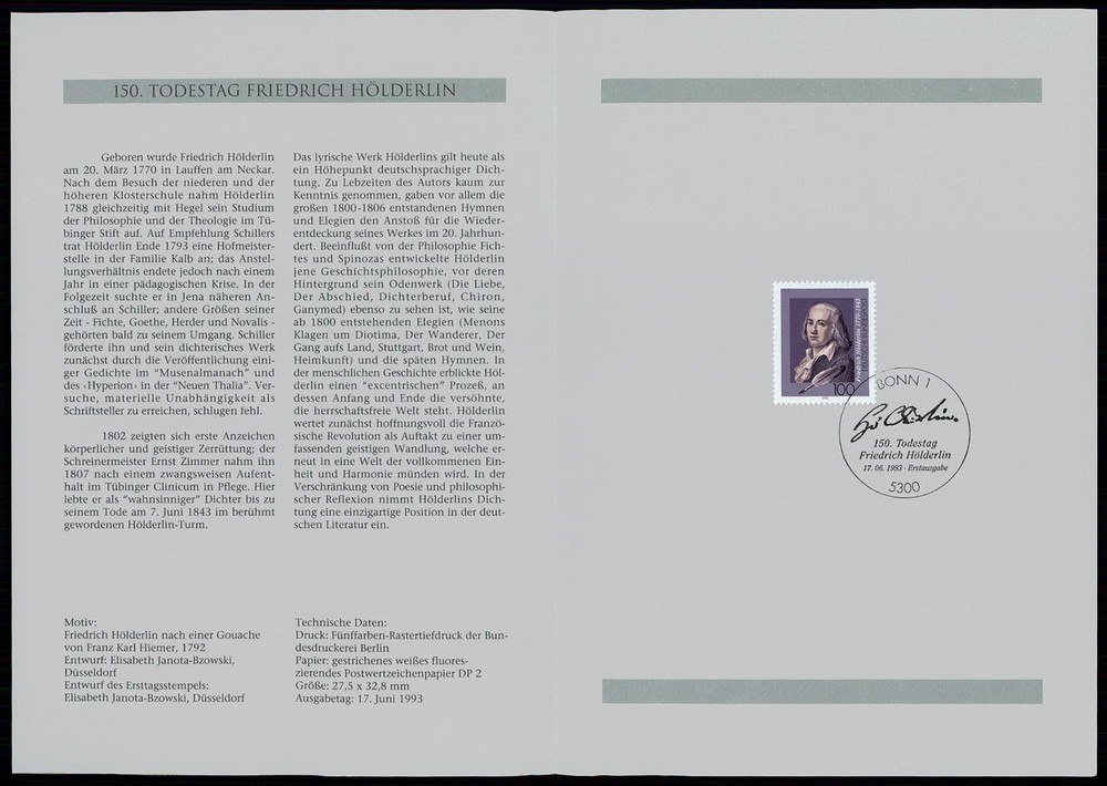 GERMANY FOLDER 1993/23 FRIEDRICH HÖLDERLIN LITERATUR