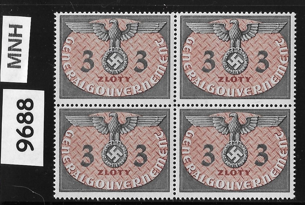 #9688 MNH stamp block WWII 3ZL ScN014 1940 Third Reich Germany Occupied Poland