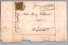 GERMANY 1852 BADEN POSTAL HISTORY LETTER ADDR WAIBSTADT & POSTMARK