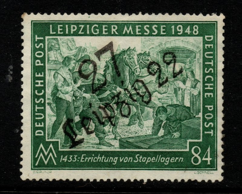 954 GERMANY LEIPZIG FAIR 84 pf SCARCE OVERPRINT ZONE 27 LEIPZIG 22 UNUSED NO GUM