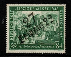 954 GERMANY LEIPZIG FAIR 84 pf SCARCE OVERPRINT ZONE 27 LEIPZIG 22 UNUSED NO GUM