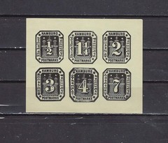 HAMBURG , GERMANY , 1866 , BLOCK OF 6 STAMPS , IMPERF , VLH