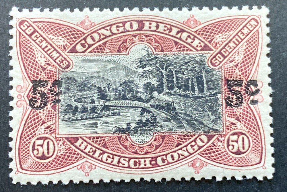 BELGIUM CONGO POSTAGE STAMP OVERPRINT 50c/5c -MINT ORIGINAL GUM HINGED