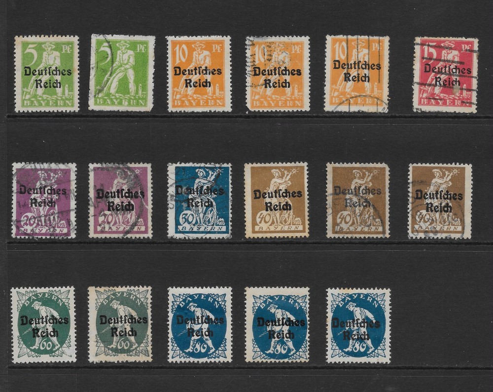 BAVARIA SCOTT 256 – 261, 263, 265 MINT/USED – 1920 – ISSUES WITH OVERPRINT
