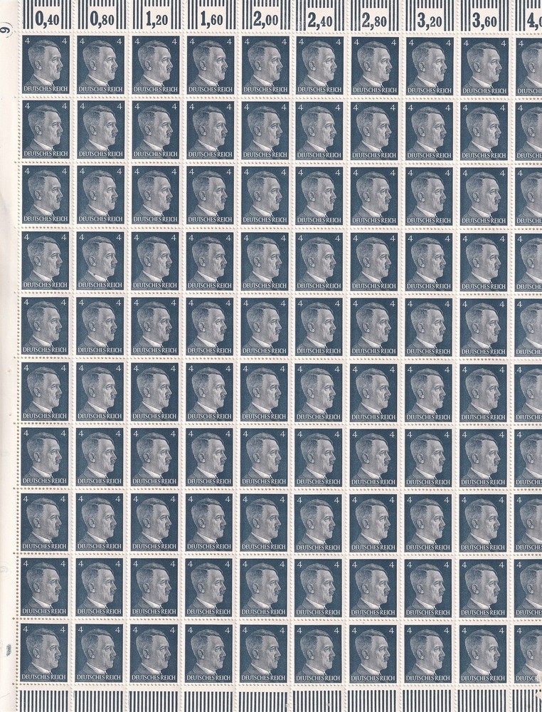 Stamp Germany Mi 783 Sc 508 Sheet 1941 WWII Fascism Hitler Head War Era MNH F