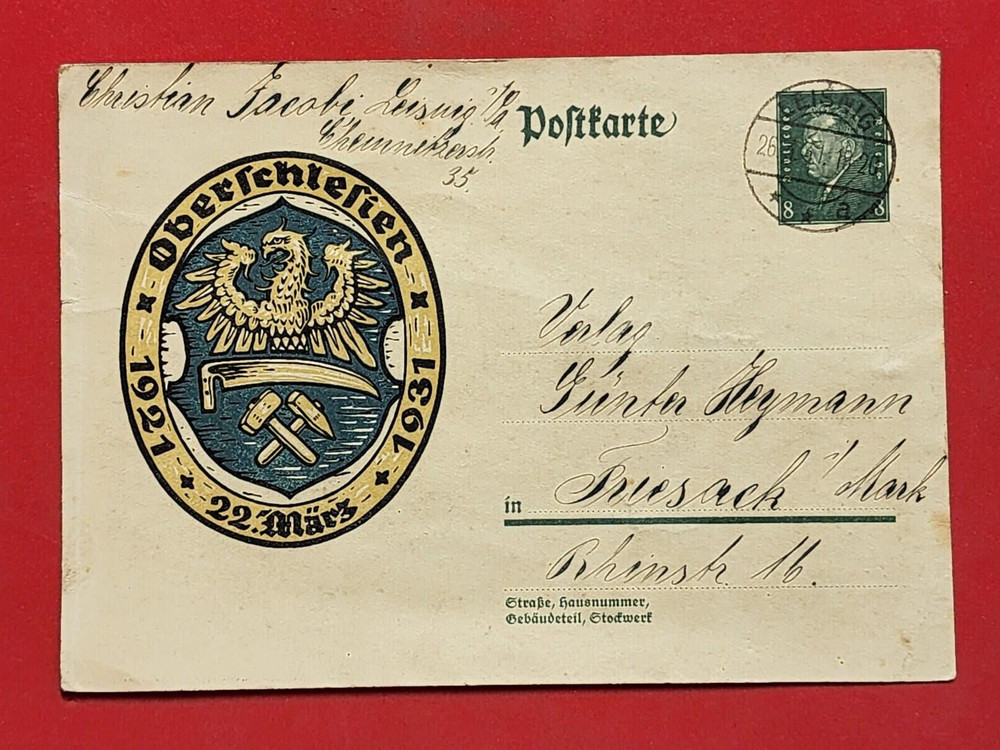 Germany Deutsche Reich Oberschlesien postcard w stamp 1921-1931