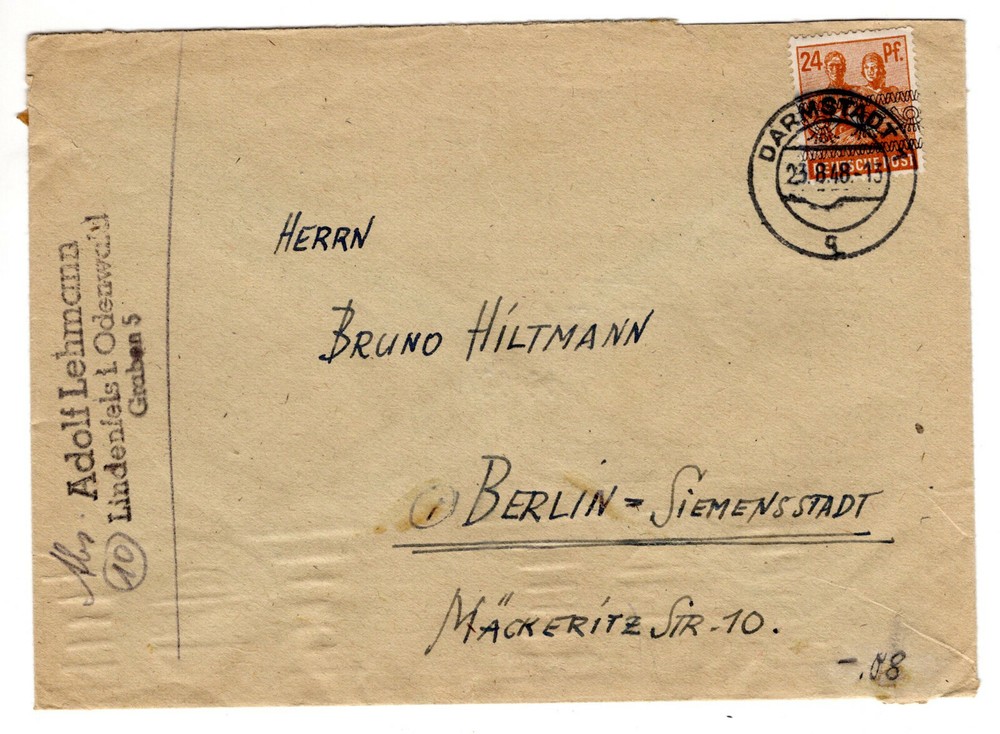 1948 Germany Bi-Zone COVER, Band Overprint on 24 Pf. Worker