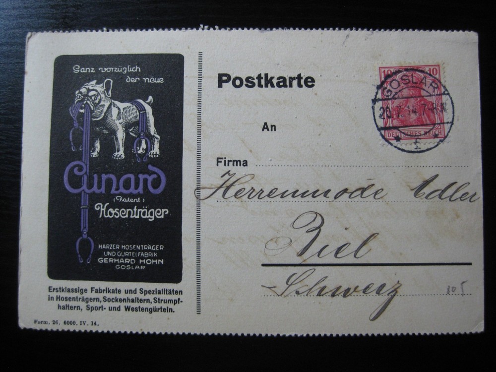 DEUTSCHES REICH 1914 Germania stamp on postcard w/ nice advertising!