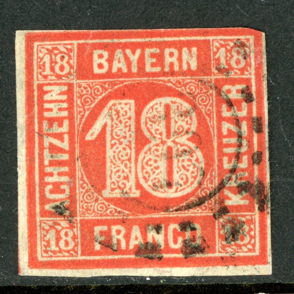 Germany States 1862 Bavaria 18 Kr Vermilion Red Scott #14 VFU H665