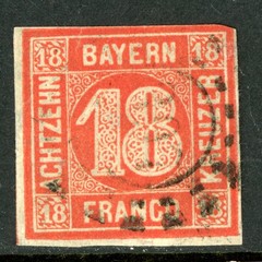 Germany States 1862 Bavaria 18 Kr Vermilion Red Scott #14 VFU H665
